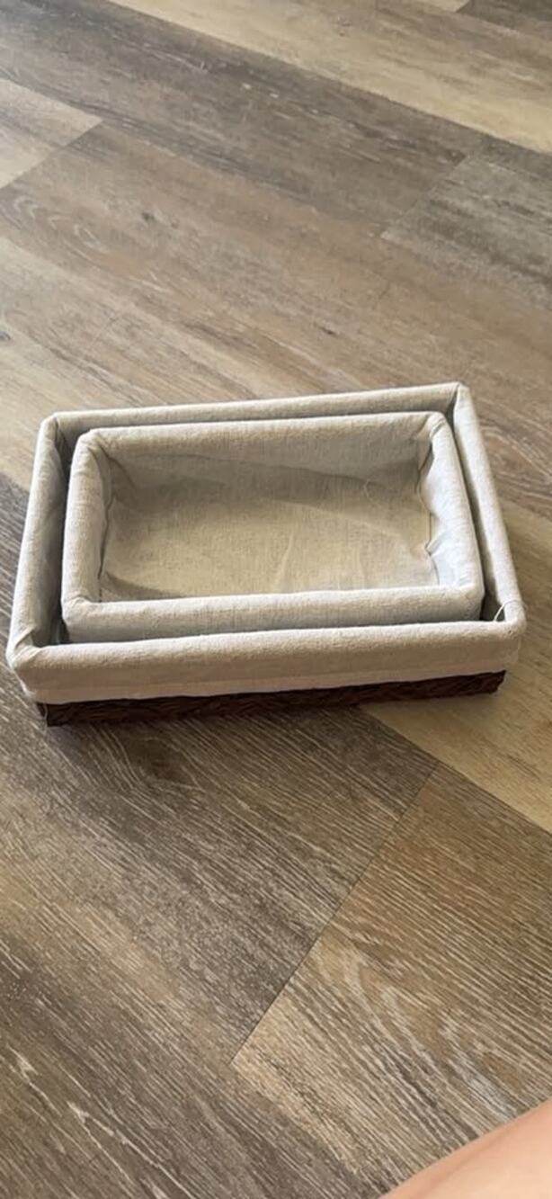 Set of 2 Woven Rectangular Baskets with Fabric Liners